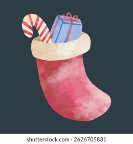 red shock with gifts in watercolor design and isolated background