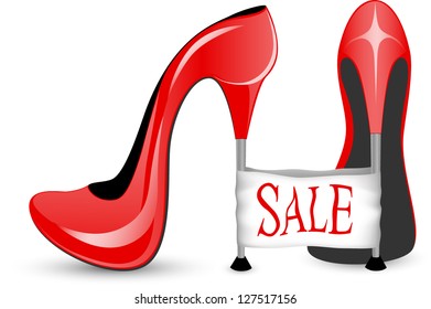 Red shoe with high heels with label for sale