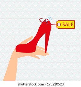 Red shoe presentation for sale - vector illustration. 
