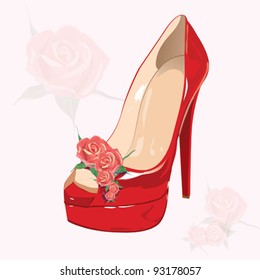Red shoe with roses. EPS10