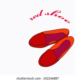 Red shoe,  text in a white background. Hand drawn.