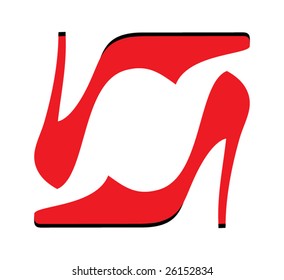 Red shoes. Red shoes on a heel. Vector illustration
