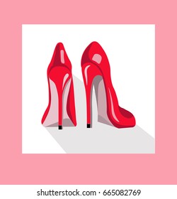 Red shoes on pink background. Vector illustration