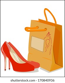 red shoes with orange bag 