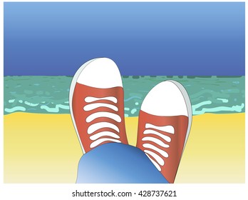 red shoes and sea. vector illustration