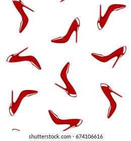 Red shoes seamless pattern. Vector illustration with isolated design elements