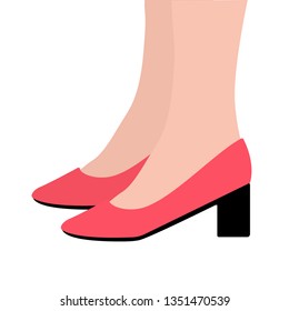 Red shoes side view. Feet in shoes. Women's clasical shoes. Vector illustration