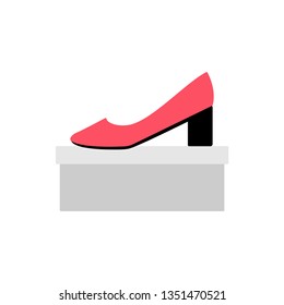 Red shoes with side view, profile. Woman classical shoe. Summer shoes presented on box. Vector illustration