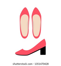 Red shoes top and side view. Women's classical shoes. Vector illustration