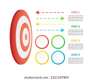 Red shooting target with arrows infographic chart design element set. Abstract infochart. Kit for instructional graphics. Visual data presentation. Calibri Bold, Questrial Regular fonts used