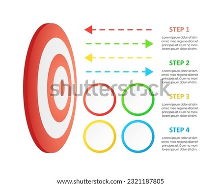 Red shooting target with arrows infographic chart design element set. Abstract infochart. Kit for instructional graphics. Visual data presentation. Calibri Bold, Questrial Regular fonts used