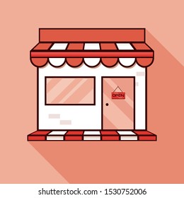 Red shop icon, showcase. Small business icon.Vector illustration with shadow.Store sign illustration. Red icon with flat style shadow path.