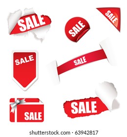 Red shop sale elements on white background design concept