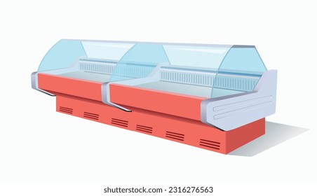 Red shop showcases with refrigerator on white background. Vector 3d illustration