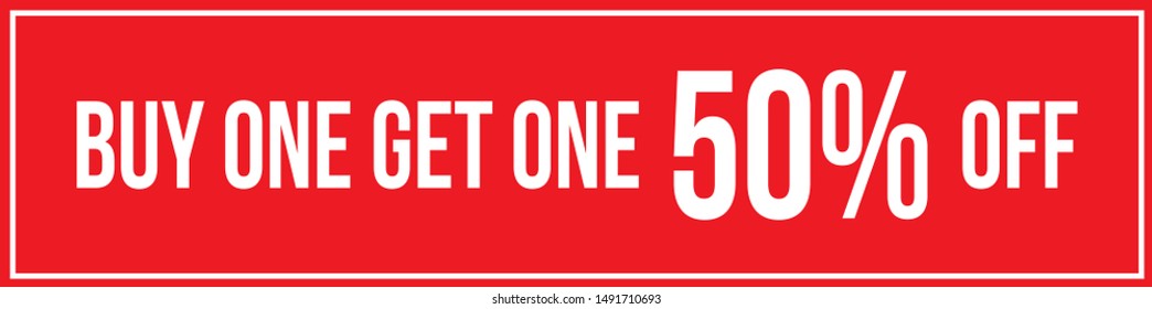 Red Shop Vector Sign For A Buy One Get One 50% Off Clearance Horizontal Landscape