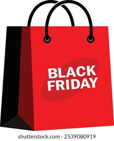 Red Shopping Bag with Black Friday Text on Black Background for Holiday Sales and Promotions