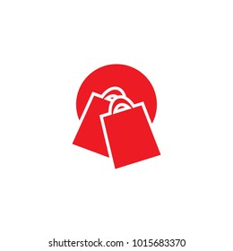 Red shopping bag with circle retail logo design template vector