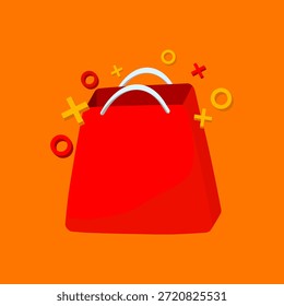 Bolso de compras rojo con Elementos de confeti geométricos flotantes