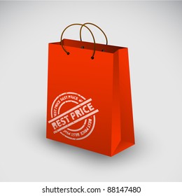 Red shopping bag icon with best price stamp