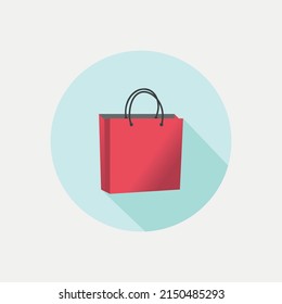 Red shopping bag icon. Empty package for purchases. Vector illustration.