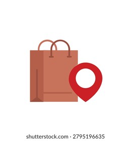 Red shopping bag with location pin icon
