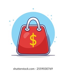 Red shopping bag vector cartoon icon, mascot, object illustration vector