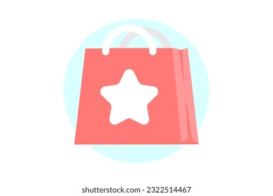 Red shopping bag with white star. Shopping flat style icons in red and blue colors