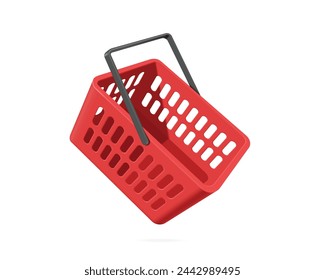 red shopping basket black handle empty side view floating on air and oject on white background for shopping advertising design,vector 3d isolated for promotion shopping concept design