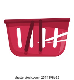 Red shopping basket with a crack in it, symbolizing a problem with a purchase or the consumerism