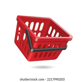 red shopping basket empty floating on the air and oject on white background for shopping advertising design,vector 3d for promotion shopping concept design