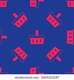 Red Shopping basket icon isolated seamless pattern on blue background. Online buying concept. Delivery service sign. Shopping cart symbol.  Vector