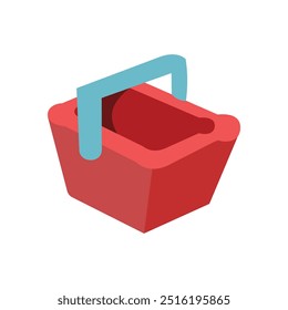 Red shopping basket icon in isometric 3d style on a white background. an empty basket icon. Illustration in cartoon style on a white background. Element design of shopping basket