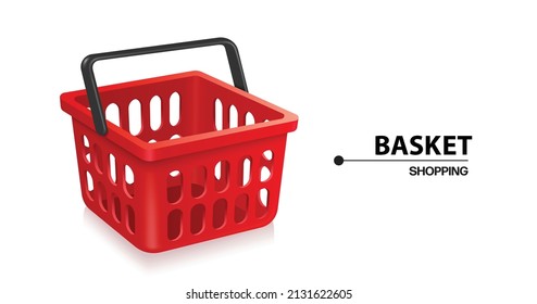 red shopping basket isolated on white background for shopping advertising design,vector 3d virtual for promotion shopping concept design