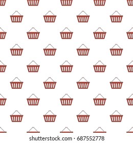 Red shopping basket pattern seamless repeat in cartoon style vector illustration