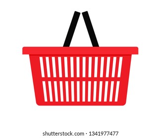 Red shopping basket side view icon. Clipart image isolated on white background