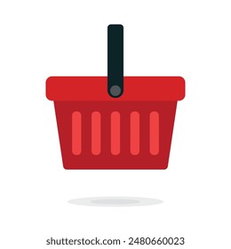 Red Shopping Basket Vector Icon isolated on white background. e-shop concept, shopping basket icon sign, pictogram supermarket basket ,store container. Hypermarket product carry object, grocery basket