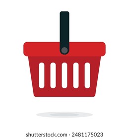 Icono de Vector de la cesta de la compra roja aislado sobre fondo blanco. concepto de e-shop, signo del ícono de la cesta de la compra, cesta del supermercado del pictograma, contenedor de la tienda. Objeto de transporte de productos de hipermercado, cesta de la compra