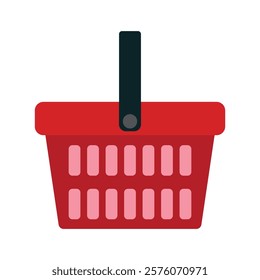 Red Shopping Basket Vector Icon isolated on white background. e-shop concept, shopping basket icon sign, pictogram supermarket basket ,store container. Hypermarket product carry object, grocery basket