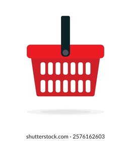 Red Shopping Basket Vector Icon isolated on white background. e-shop concept, shopping basket icon sign, pictogram supermarket basket ,store container. Hypermarket product carry object, grocery basket