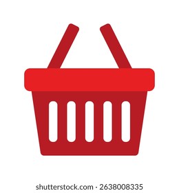 Red Shopping Basket Vector Icon isolated on white background. e-shop concept, shopping basket icon sign, pictogram supermarket basket ,store container. Hypermarket product carry object, grocery basket