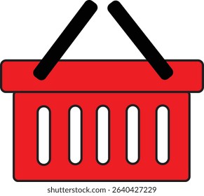Red Shopping Basket Vector Icon for E-commerce, Retail Store Graphics, Online Market Interface, and Promo Designs