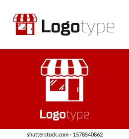 Red Shopping building or market store icon isolated on white background. Shop construction. Logo design template element. Vector Illustration