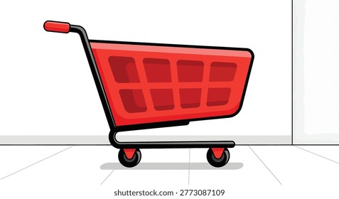 A red shopping cart with black frame
