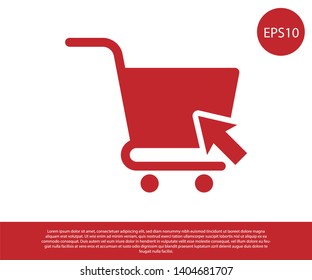 Red Shopping cart with cursor icon isolated on white background. Online buying concept. Delivery service sign. Supermarket basket symbol. Vector Illustration