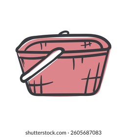 Red shopping cart. Shopping and shopping. Hand-drawn vector illustration isolated on white background. Image for icon, print, banner