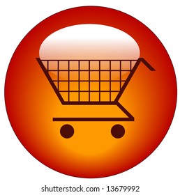 red shopping cart web button or icon - vector