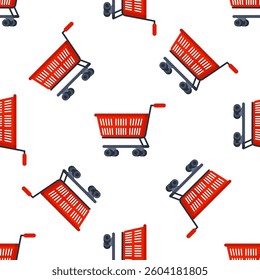 Red Shopping Carts Seamless Pattern on White Background