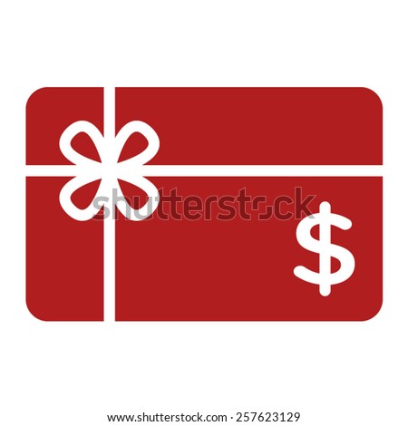 Red shopping gift card / giftcard / voucher flat vector icon for apps and websites