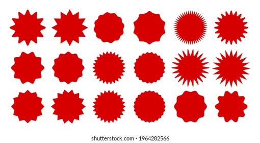 Red shopping labels collection. Sale or discount sticker. Special offer price tag. Promotional badge. Vector sunburst icon eps 10