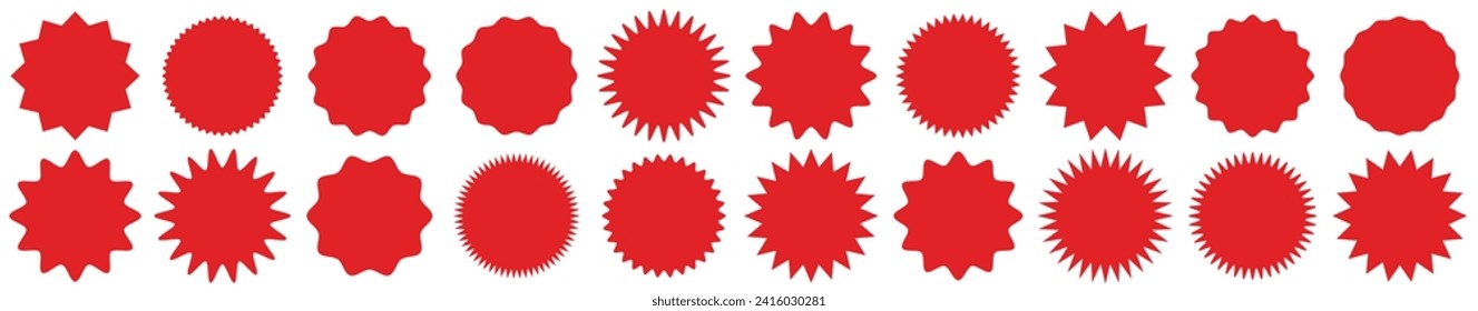 Red shopping labels collection. Sale or discount sticker. Special offer price tag. Supermarket promotional badge. Vector sunburst icon.eps 10 
